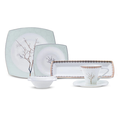 Service Petit Déjeuner Karaca Fine Pearl Banyan pour 6 personnes, 26 pièces carrées/rectangulaires