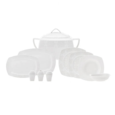 Service de table Karaca New Suha en porcelaine pour 12 personnes, 60 pièces carrées/rectangulaires, couleur crème