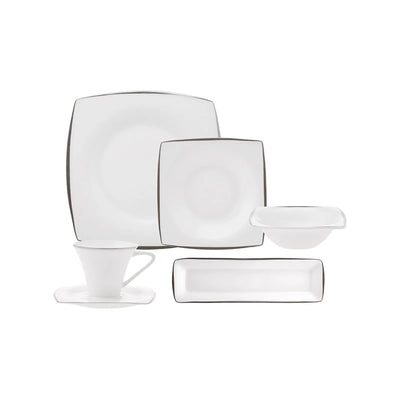 Service Petit Déjeuner Karaca Fine Pearl Agate pour 6 personnes, 26 pièces carrées/rectangulaires, platine