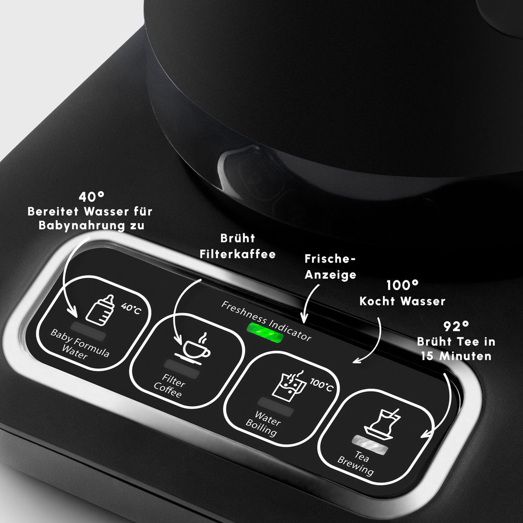Théière Bouilloire et cafetière filtre Karaca Caysever Robotea Pro 4 en 1 automatique parlant, 2500W, chrome