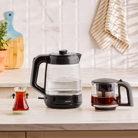 Karaca Glass Tea XL 2in1 Théière en Verre et Bouilloire Space Gray