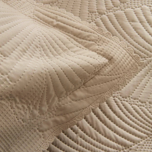 Ensemble Couvre-lit Leaf Beige 230x240 cm + 2 (50x70 cm)