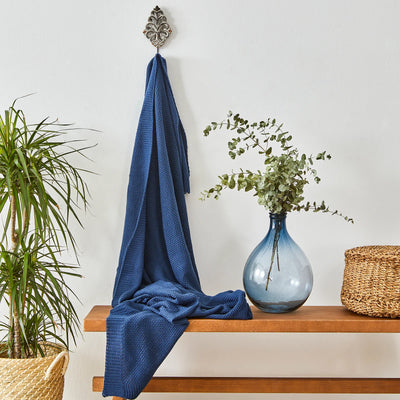 Couverture en maille Karaca Home certifiée Öko-Tex, bleu foncé