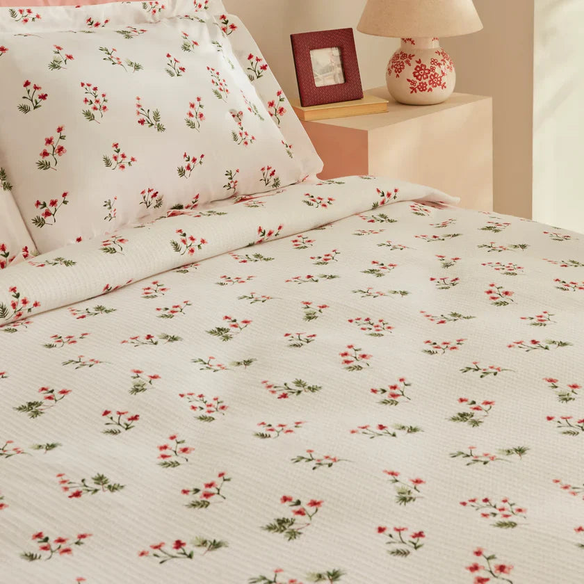 Ensemble de Couverture Karaca Home Silvie 100% Coton Pour lit Double, Rouge