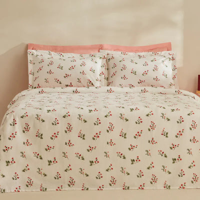 Ensemble de Couverture Karaca Home Silvie 100% Coton Pour lit Double, Rouge