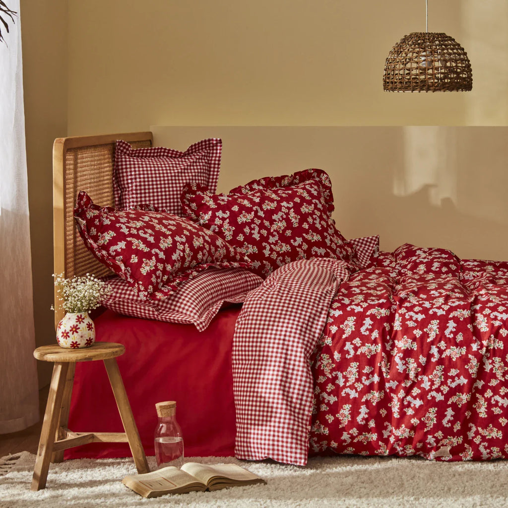 Set de literie Karaca Home Carlo 100% Coton Taille Double Rouge