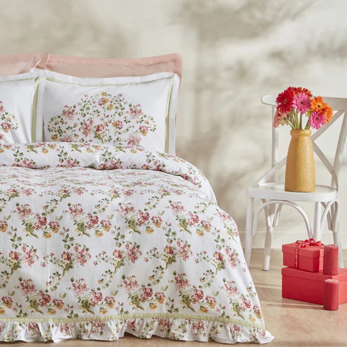 Karaca Home Emilie Ensemble de Plaid 100% Coton Double Taille Rose