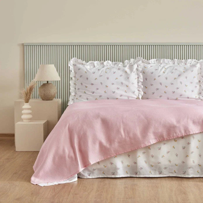 Karaca Home Lidya Ensemble de Plaid 100% Coton Double Taille Poudré