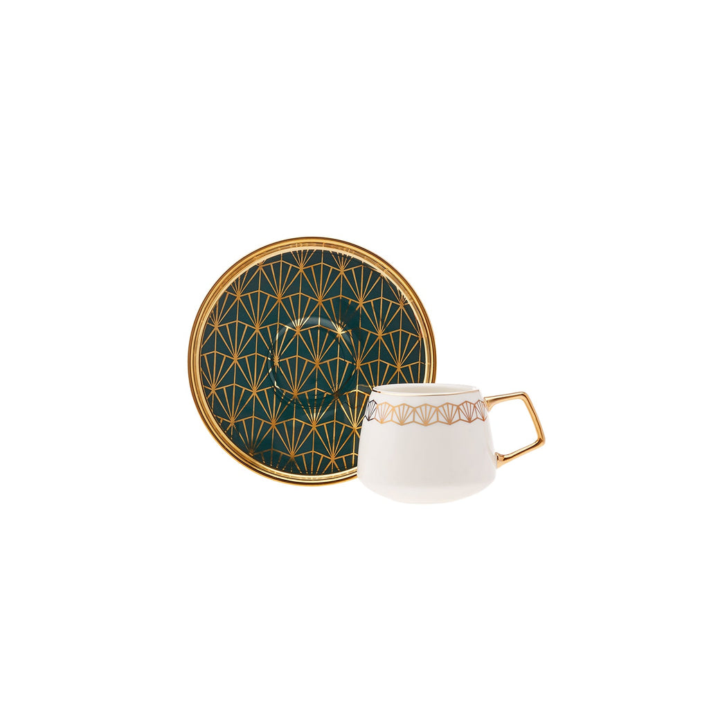 Ensemble de 12 Pièces Karaca Verde en Porcelaine – Tasses à Espresso Café Turc pour 6 Personnes, 100 ml, Multicolore