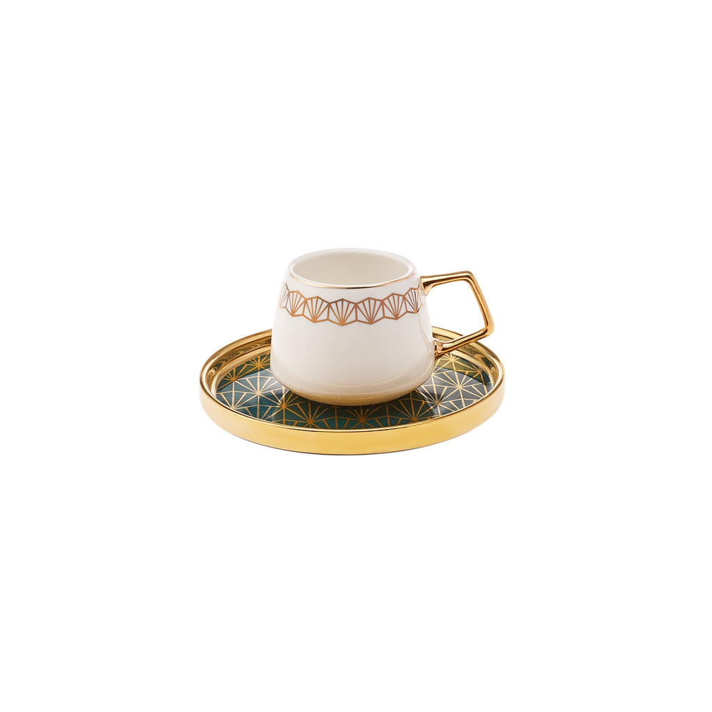Ensemble de 12 Pièces Karaca Verde en Porcelaine – Tasses à Espresso Café Turc pour 6 Personnes, 100 ml, Multicolore