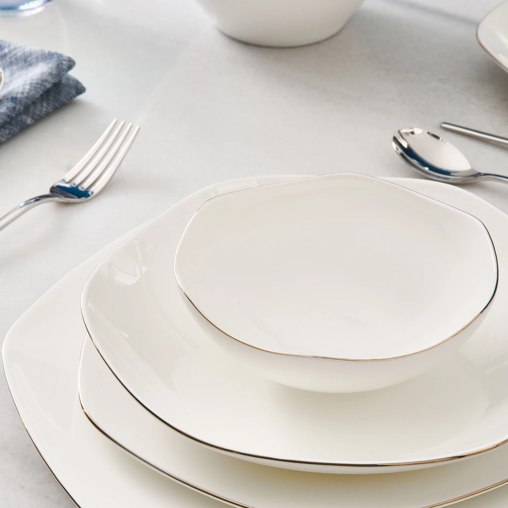 Karaca Fine Pearl Extra Hexagon, Service de Vaisselle 61 pièces pour 12 personnes, Doré