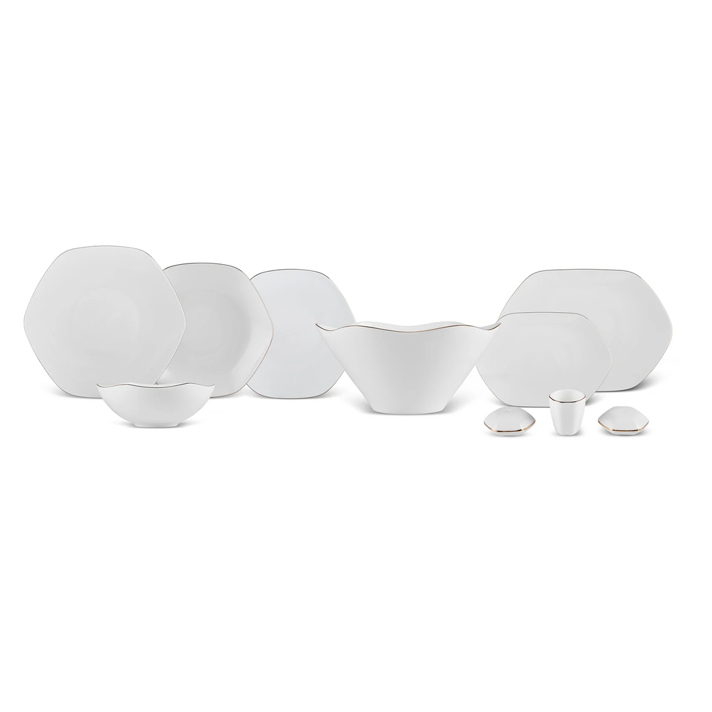 Karaca Fine Pearl Extra Hexagon, Service de Vaisselle 61 pièces pour 12 personnes, Doré