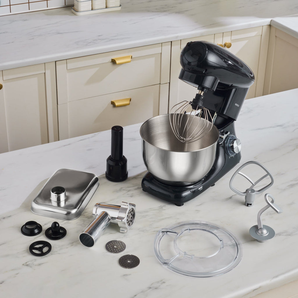 Karaca Multichef Robot Pâtissier Shiny Black 1900W 5,5 L (avec hachoir à viande, accessoires pour saucisses et köfte farcies)