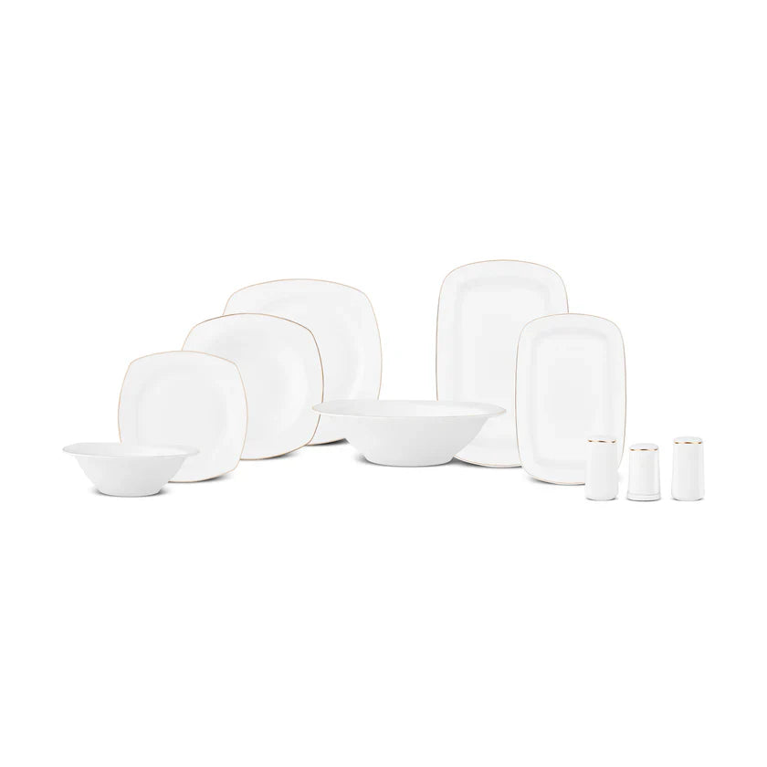 Service de Table Karaca Timeless 59 Pièces en Porcelaine Demi-Carré pour 12 Personnes, Or
