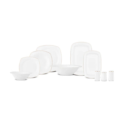 Service de Table Karaca Timeless 59 Pièces en Porcelaine Demi-Carré pour 12 Personnes, Or
