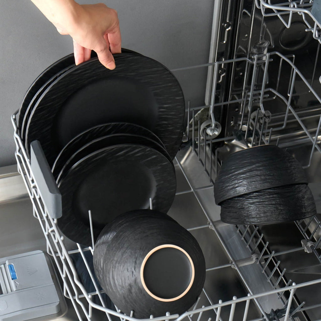 Karaca Solem Embossed - Service de Table en Grès 18 Pièces pour 6 Personnes, Noir