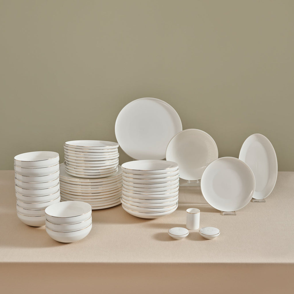 Karaca Red Carpet Collection Stream Bone Merope Service de Table 53 pièces pour 12 personnes Or