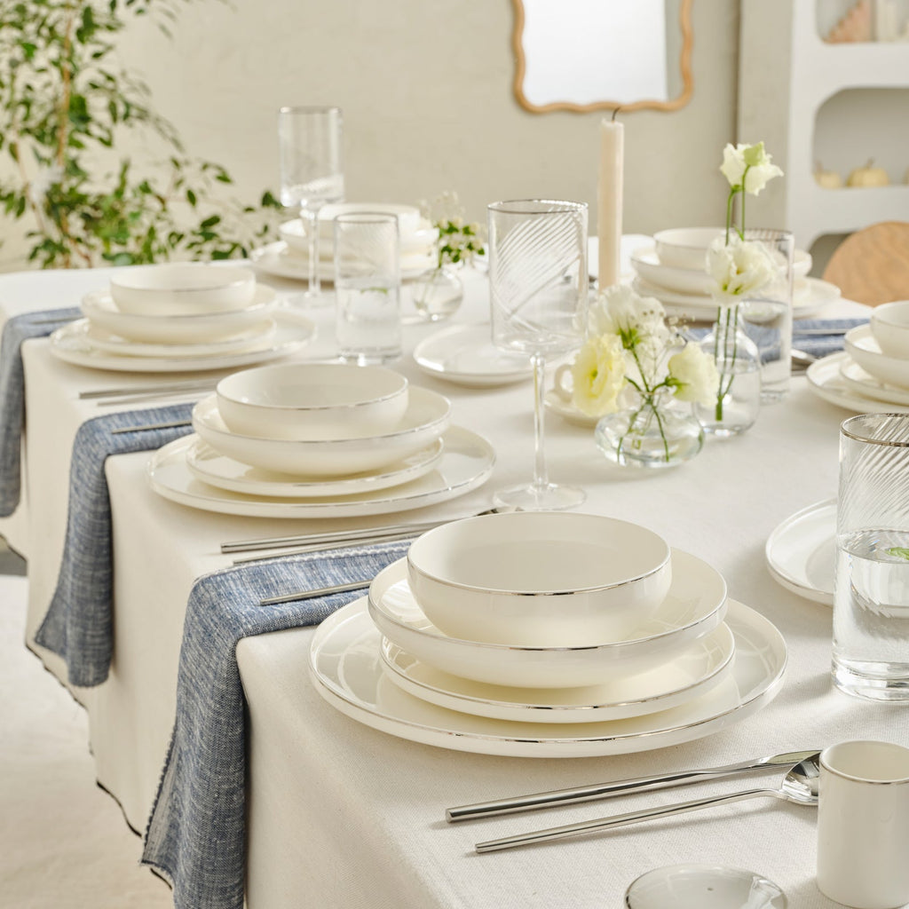 Karaca Red Carpet Collection Stream Bone Merope Service de Table 53 pièces pour 12 personnes Platine