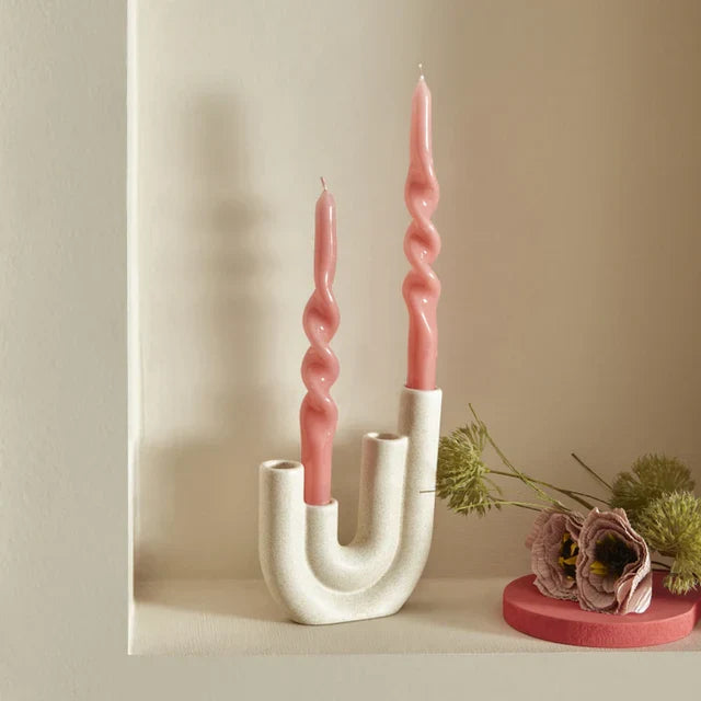 Karaca Home Bougies Pilier Ondulées Set de 2 Rose
