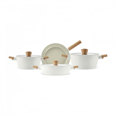 Karaca Swiss Crystal Almond Cream Batterie de Cuisine Induction 7 pièces