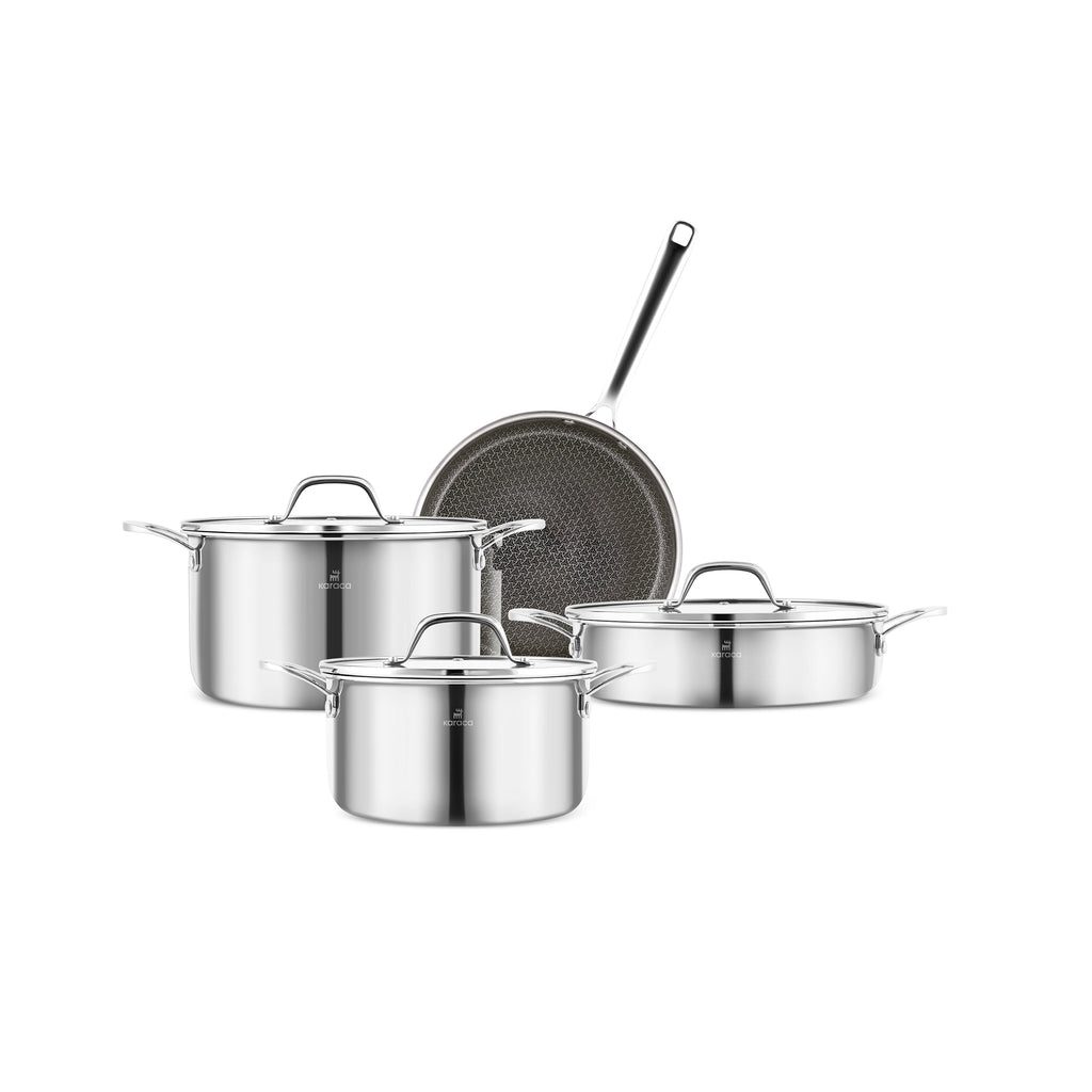 Karaca 3Ply, Batterie de Cuisine à Induction 7 pièces, Argentée