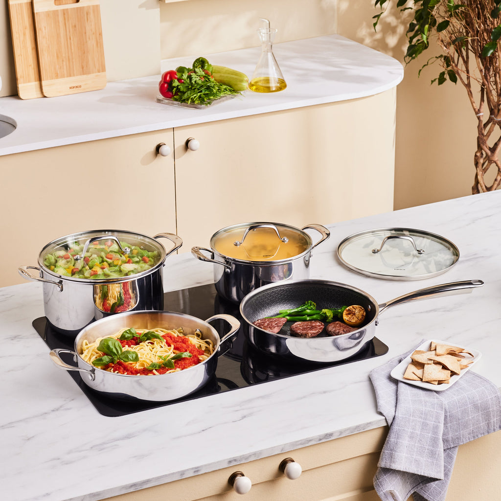 Karaca 3Ply, Batterie de Cuisine à Induction 7 pièces, Argentée