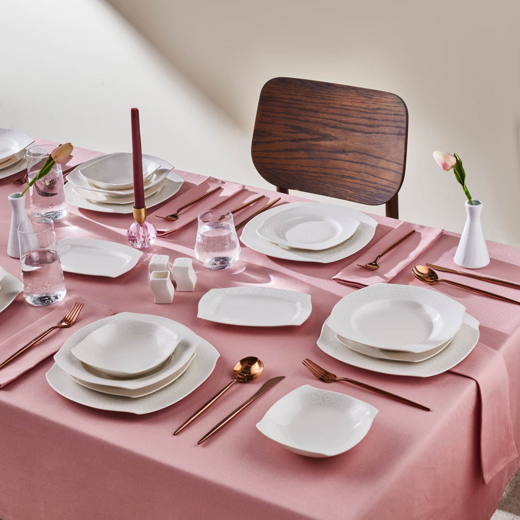 Karaca Square Bone Fancy, Service de Table 53 Pièces pour 12 Personnes