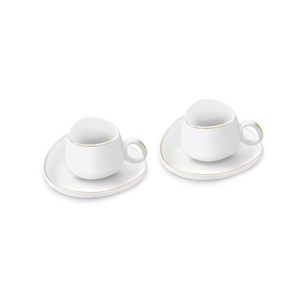 Karaca Streamline Tribe, Service de 2 Tasses à Café, Blanc et Or