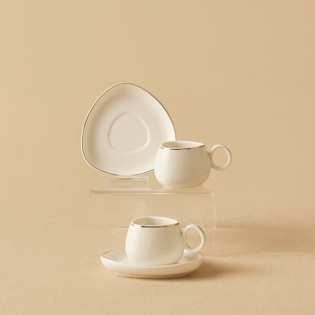 Karaca Streamline Tribe, Service de 2 Tasses à Café, Blanc et Or