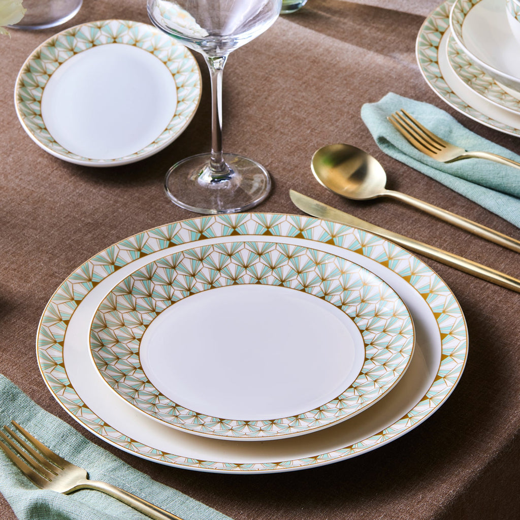 Karaca Forever Bone Emerald Service de Table 53 Pièces pour 12 Personnes