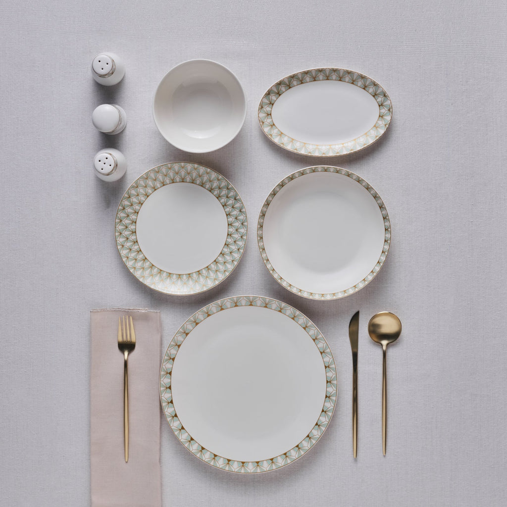 Karaca Forever Bone Emerald Service de Table 53 Pièces pour 12 Personnes