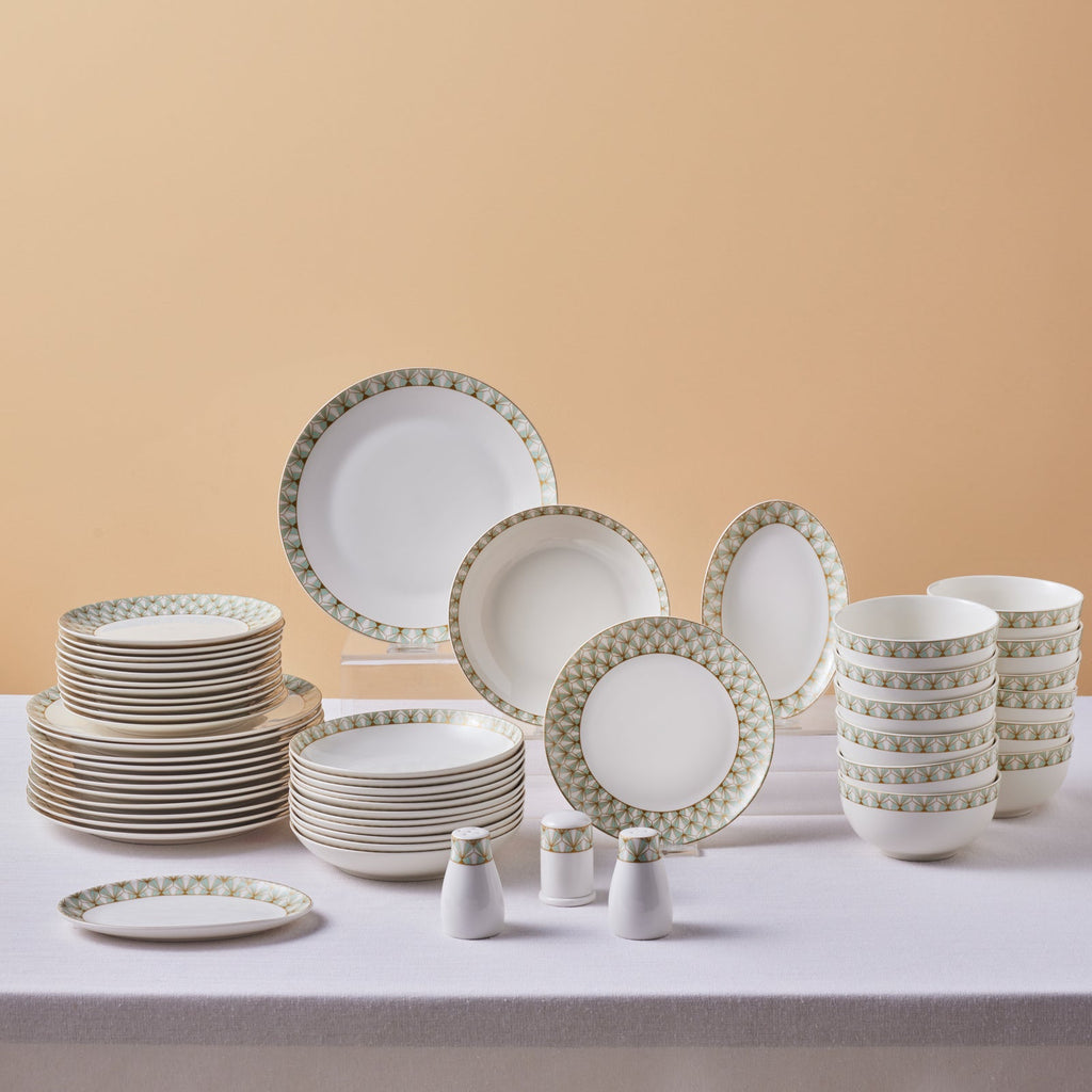 Karaca Forever Bone Emerald Service de Table 53 Pièces pour 12 Personnes