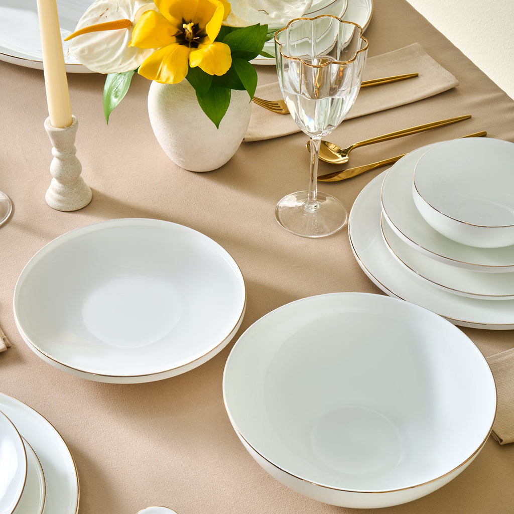 Karaca Fine Bone Meridian Service de Table 55 Pièces pour 12 Personnes Doré