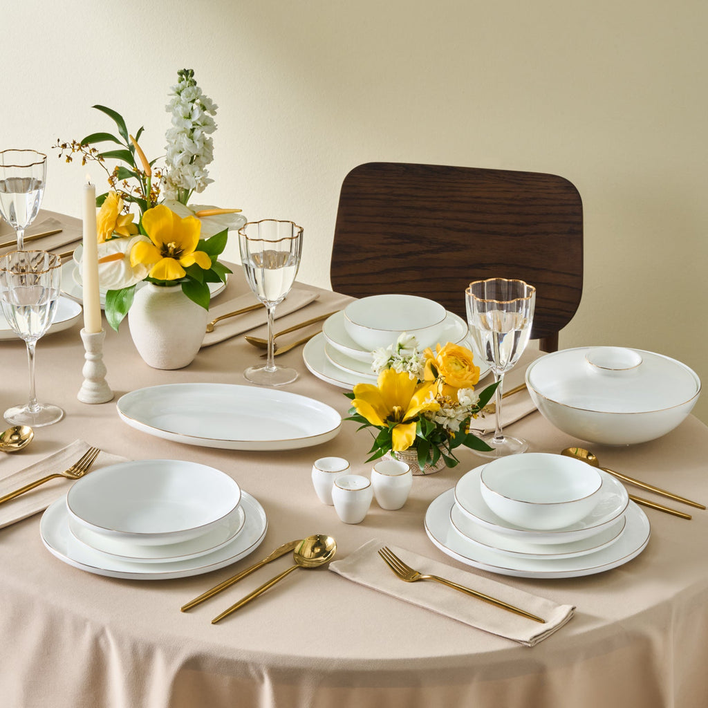 Karaca Fine Bone Meridian Service de Table 55 Pièces pour 12 Personnes Doré