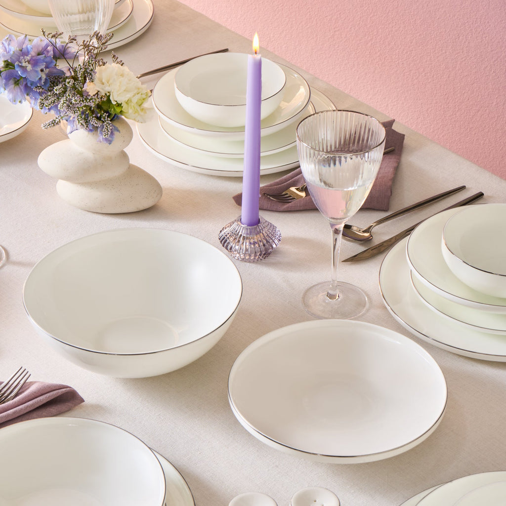 Karaca Fine Bone Meridian Service de Table 55 Pièces pour 12 Personnes Platine