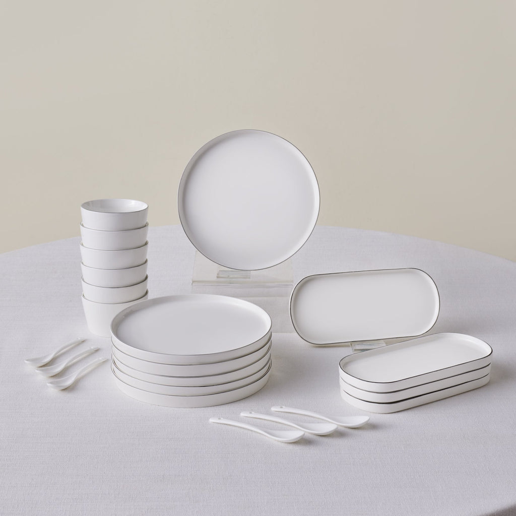 Karaca Forever Bone Bomo Service Petit-Déjeuner 22 Pièces pour 6 Personnes – Platine