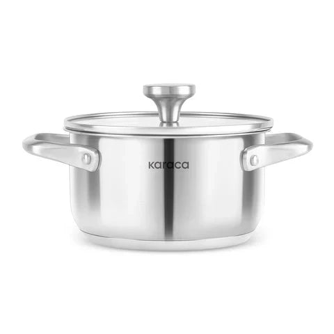 Casserole à induction en acier inoxydable Karaca Elite avec couvercle, 16 cm, argent