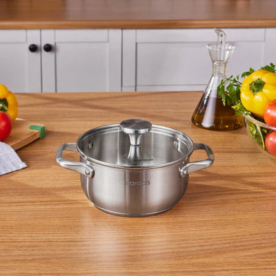 Casserole à induction en acier inoxydable Karaca Elite avec couvercle, 18 cm, argent
