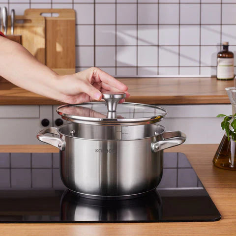 Faitout en acier inoxydable à induction Karaca Elite avec couvercle, 20 cm, argent