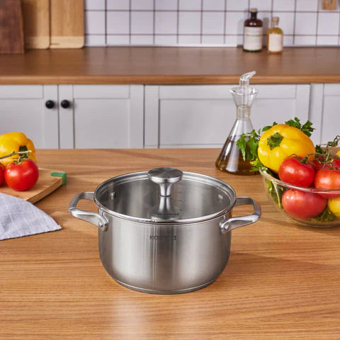 Faitout en acier inoxydable à induction Karaca Elite avec couvercle, 20 cm, argent