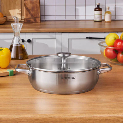 Karaca Elite – Casserole plate en acier inoxydable 26 cm, 3,4 L