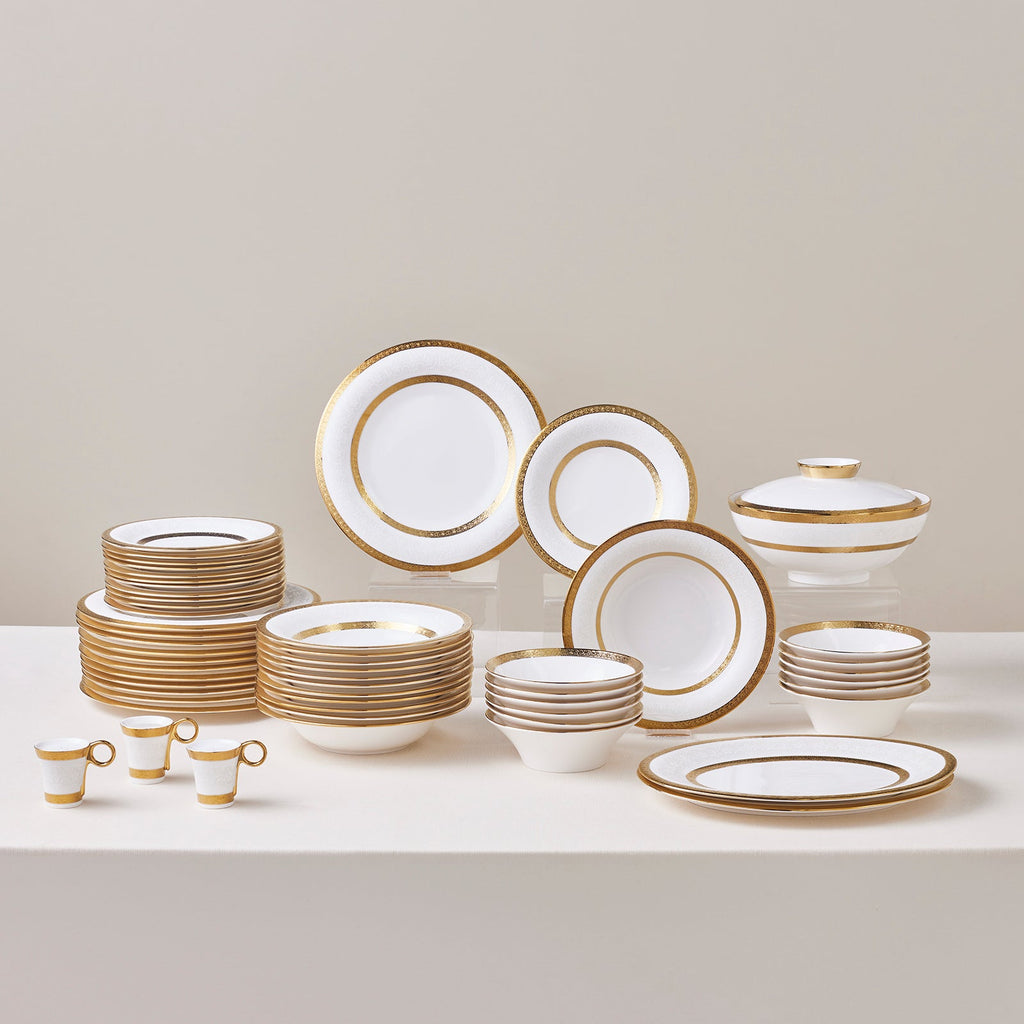 Karaca Royal Bone China Victoria Service de Table 55 Pièces pour 12 Personnes, Or