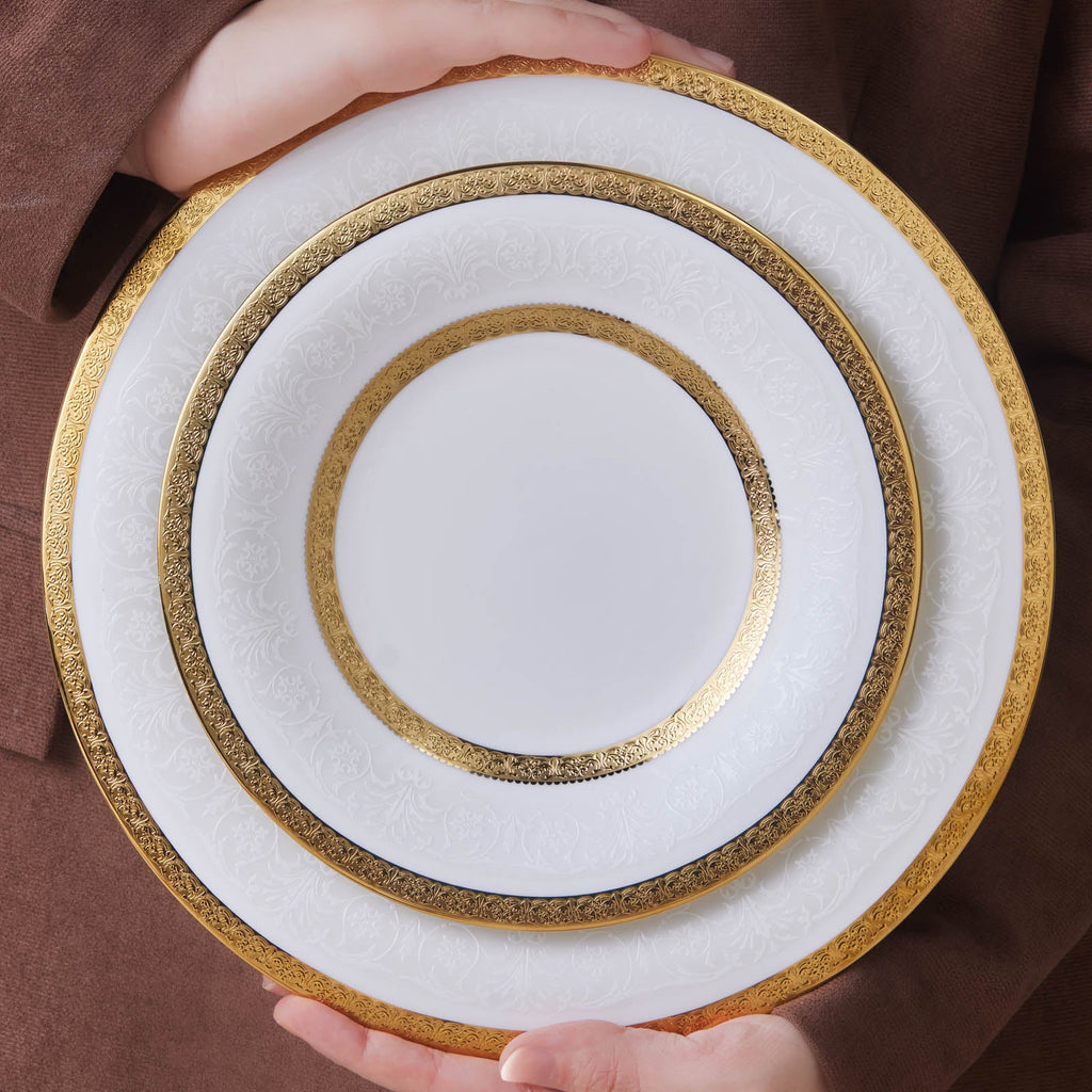 Karaca Royal Bone China Victoria Service de Table 55 Pièces pour 12 Personnes, Or