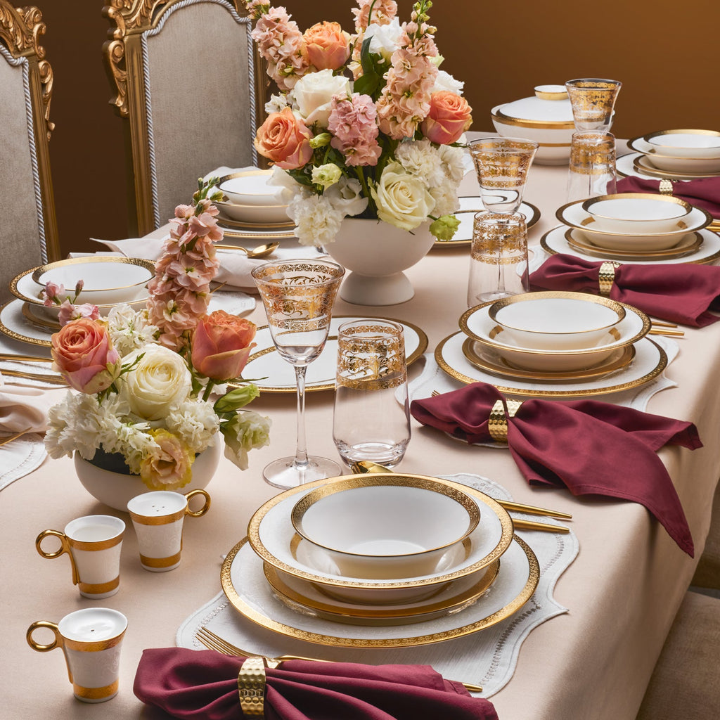 Karaca Royal Bone China Victoria Service de Table 55 Pièces pour 12 Personnes, Or