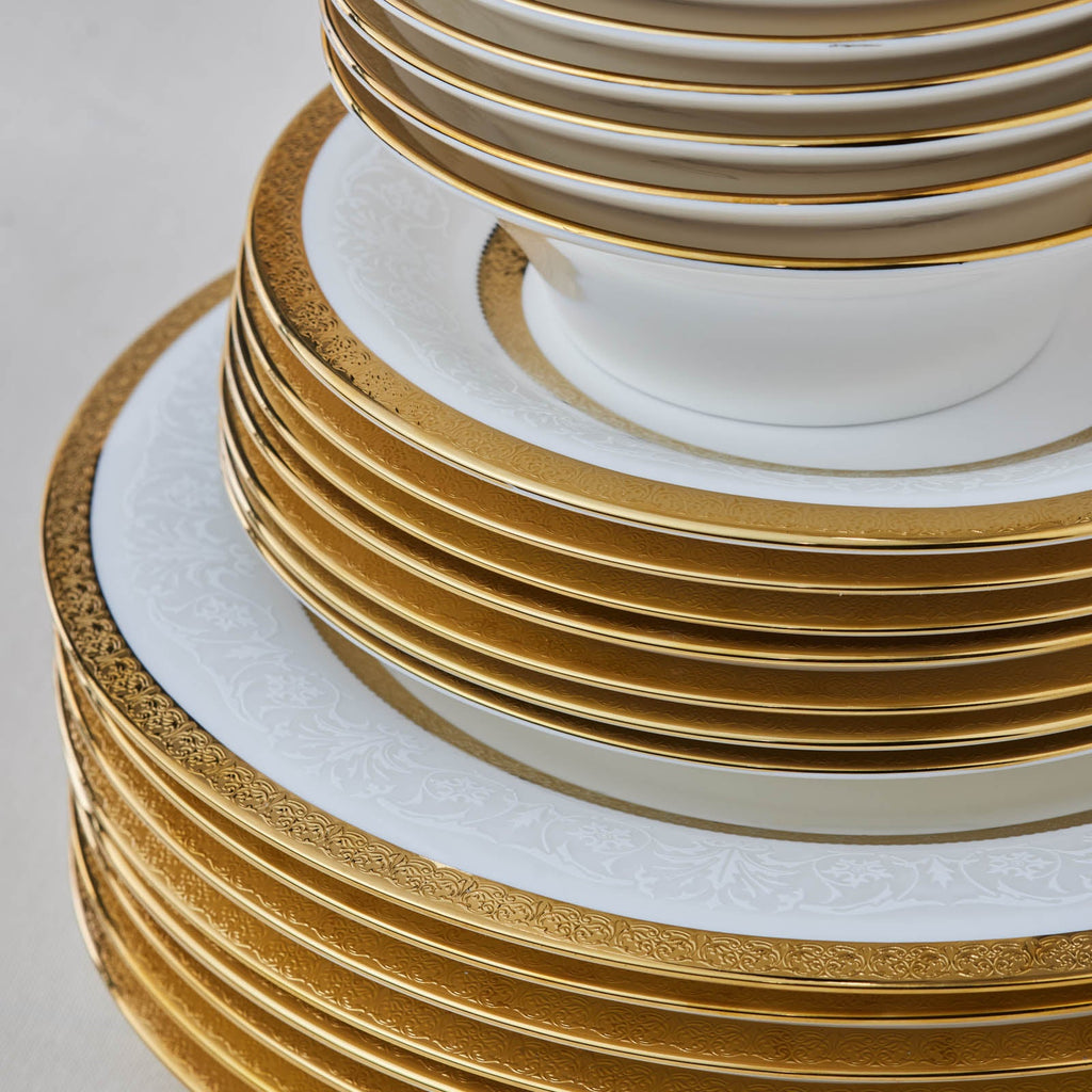 Karaca Royal Bone China Victoria Service de Table 55 Pièces pour 12 Personnes, Or