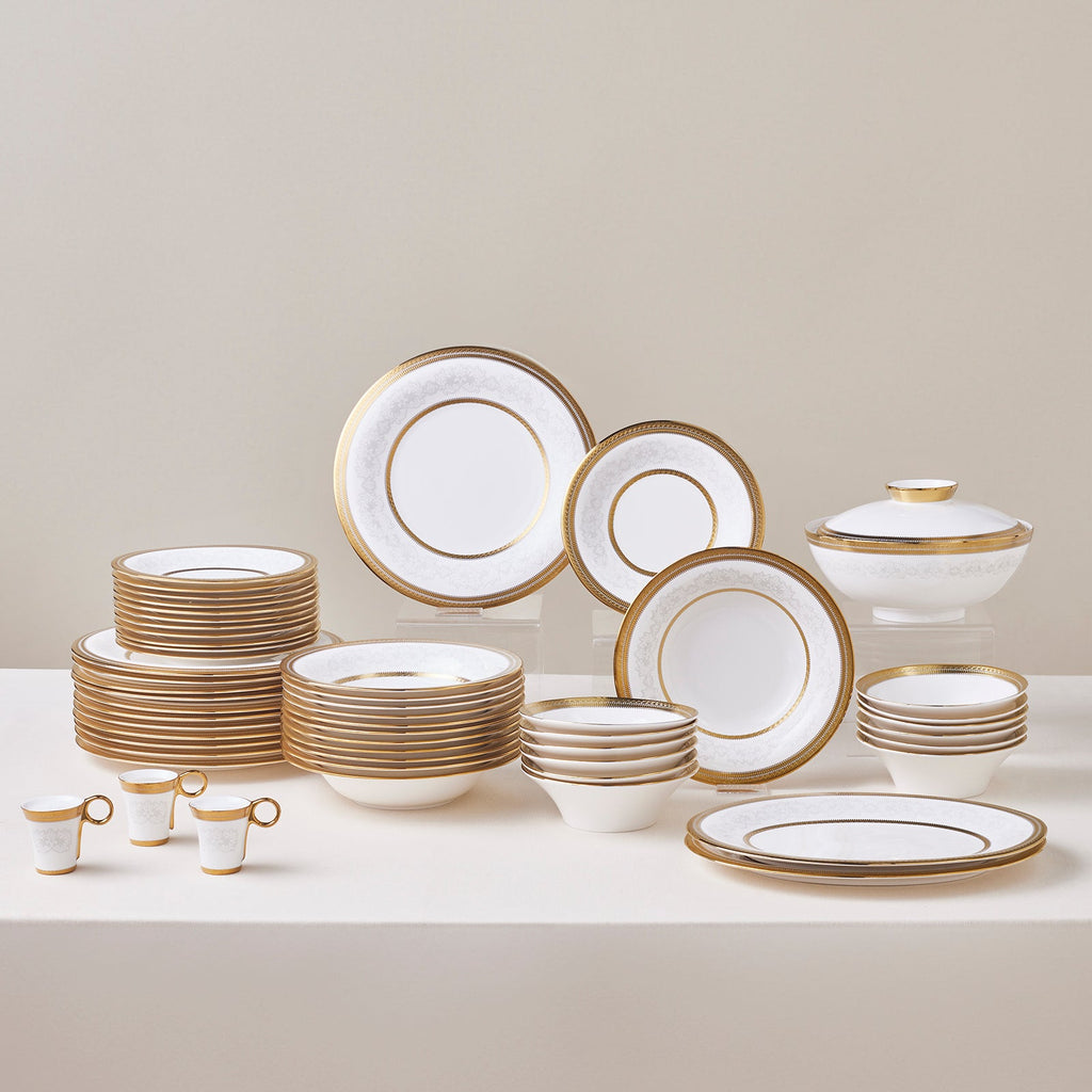Karaca Royal Bone China Charlotte Service de Table 55 Pièces pour 12 Personnes, Or