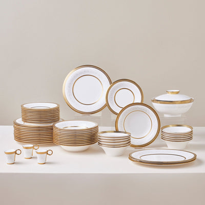 Karaca Royal Bone China Charlotte Service de Table 55 Pièces pour 12 Personnes, Or