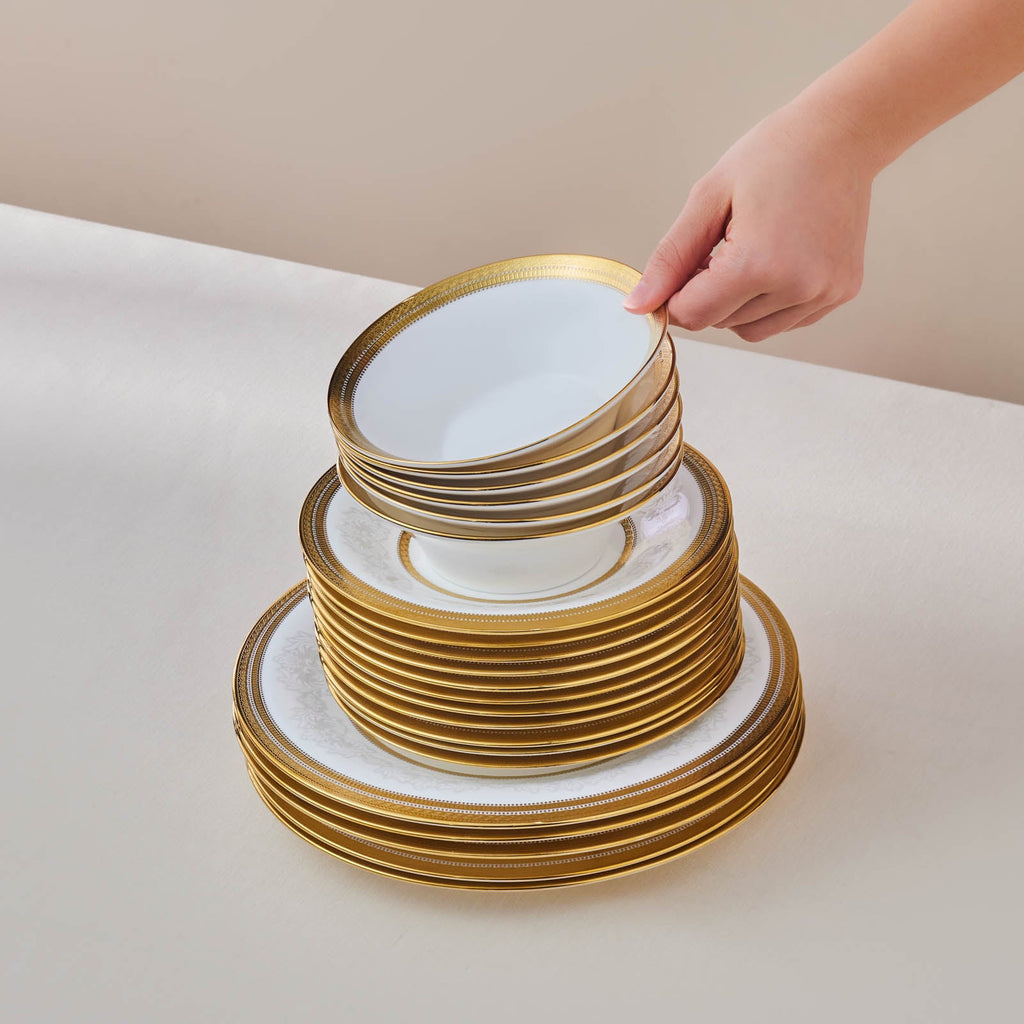 Karaca Royal Bone China Charlotte Service de Table 55 Pièces pour 12 Personnes, Or