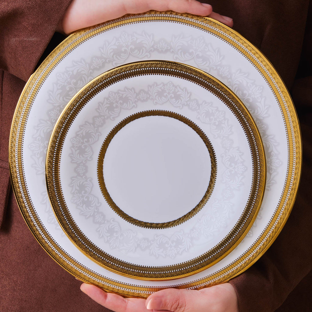 Karaca Royal Bone China Charlotte Service de Table 55 Pièces pour 12 Personnes, Or