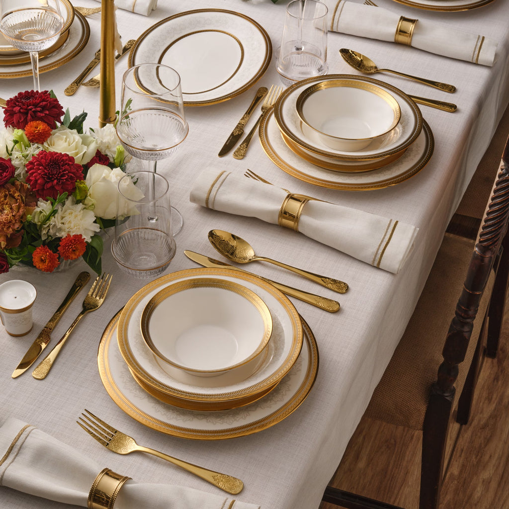Karaca Royal Bone China Charlotte Service de Table 55 Pièces pour 12 Personnes, Or